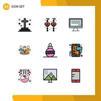 Pictogram Set of 9 Simple Filledline Flat Colors of toy conversation live gossip group Editable Vector Design Elements