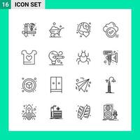 paquete de 16 iconos de estilo de línea establece símbolos de esquema para imprimir signos creativos aislados en fondo blanco vector