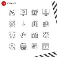 colección de 16 iconos vectoriales en estilo de línea símbolos de contorno perfecto de píxel para signos de icono de línea web y móvil sobre fondo blanco 16 iconos vector