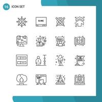 Set of 16 Modern UI Icons Symbols Signs for digital content pen business up Editable Vector Design Elements