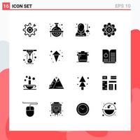 Pack of 16 Modern Solid Glyphs Signs and Symbols for Web Print Media such as modeling energy study atom man Editable Vector Design Elements