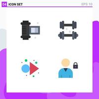 Universal Icon Symbols Group of 4 Modern Flat Icons of ancient camera roll right dumbbell medical lock Editable Vector Design Elements