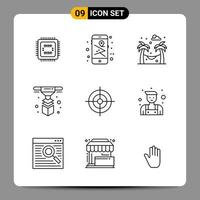 Paquete de 9 iconos negros símbolos de contorno signos para diseños receptivos sobre fondo blanco 9 conjunto de iconos vector