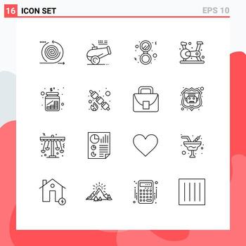 16 Universal Outlines Set for Web and Mobile Applications cash fitness mortar exercise solid Editable Vector Design Elements
