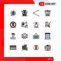 Mobile Interface Flat Color Filled Line Set of 16 Pictograms of no diet left and graph Editable Creative Vector Design Elements
