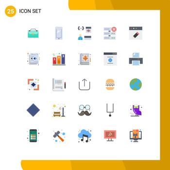 paquete de 25 signos y símbolos de colores planos modernos para medios de impresión web, como editar aplicaciones de servidor, eliminar elementos de diseño de vectores editables del programador