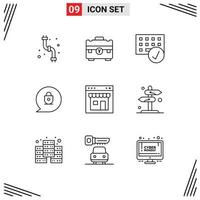 Set of 9 Modern UI Icons Symbols Signs for browser lock portfolio chat gadget Editable Vector Design Elements