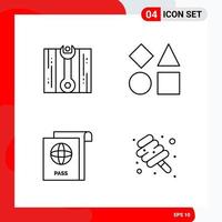 Creative Set of 4 Universal Outline Icons isolated on White Background vector