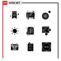 9 General Icons for website design print and mobile apps 9 Glyph Symbols Signs Isolated on White Background 9 Icon Pack vector