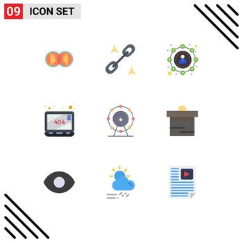 conjunto moderno de 9 colores planos pictograma de elementos de diseño de vector editables de error de sitio web afiliado de navegador de servicio