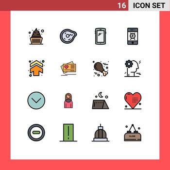 16 Universal Flat Color Filled Line Signs Symbols of phone alert physics alarm android Editable Creative Vector Design Elements