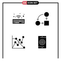 Solid Glyph Pack of 4 Universal Symbols of hardware chart diagram strategy engine Editable Vector Design Elements