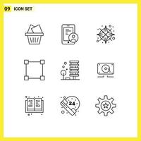 Pictogram Set of 9 Simple Outlines of city architecture gps agriculture points Editable Vector Design Elements