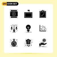 Modern Set of 9 Solid Glyphs Pictograph of analytics management task definnig lump Editable Vector Design Elements