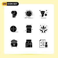 9 Thematic Vector Solid Glyphs and Editable Symbols of movie album connection trash filter Editable Vector Design Elements