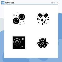 Set of 4 Vector Solid Glyphs on Grid for biology dj mitosis tablet turntable Editable Vector Design Elements