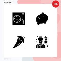 Universal Icon Symbols Group of 4 Modern Solid Glyphs of music ingredient audio vegetable vegetables Editable Vector Design Elements