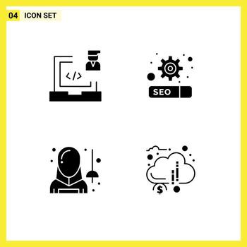 conjunto moderno de pictogramas de glifos sólidos de codificación avatar laptop seo man elementos de diseño vectorial editables vector