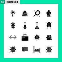 Pack of 16 Solid Style Icon Set Glyph Symbols for print Creative Signs Isolated on White Background 16 Icon Set vector
