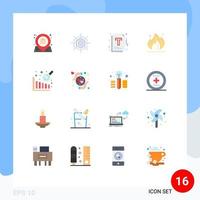 Modern Set of 16 Flat Colors Pictograph of data analysis construction document oil fire Editable Pack of Creative Vector Design Elements