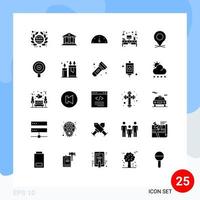 Mobile Interface Solid Glyph Set of 25 Pictograms of map light dashboard table desk Editable Vector Design Elements