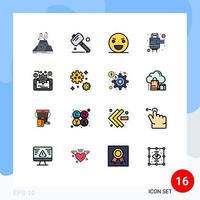 User Interface Pack of 16 Basic Flat Color Filled Lines of data management hdmi evil extension scary Editable Creative Vector Design Elements