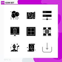 Solid Icon set Pack of 9 Glyph Icons isolated on White Background for Web Print and Mobile vector