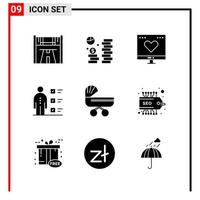 9 iconos generales para el diseño de sitios web, impresión y aplicaciones móviles 9 símbolos de glifos signos aislados en fondo blanco 9 paquete de iconos vector
