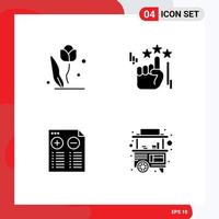 Mobile Interface Solid Glyph Set of 4 Pictograms of flora music nature stare minus Editable Vector Design Elements