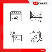 Creative Set of 4 Universal Outline Icons isolated on White Background vector