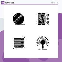 Modern Set of 4 Solid Glyphs and symbols such as ball cloud server sport teamwork server Editable Vector Design Elements