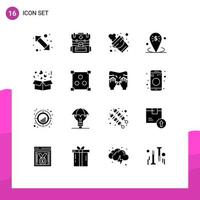 Modern Set of 16 Solid Glyphs and symbols such as box place bucket location banking Editable Vector Design Elements