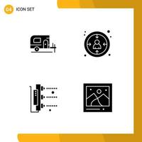 Pack of 4 Modern Solid Glyphs Signs and Symbols for Web Print Media such as car machine centricity user camera Editable Vector Design Elements