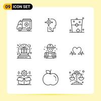 9 Creative Icons for Modern website design and responsive mobile apps 9 Outline Symbols Signs on White Background 9 Icon Pack vector