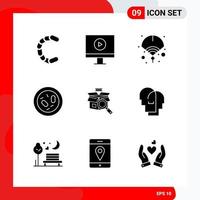 Creative Set of 9 Universal Glyph Icons isolated on White Background vector