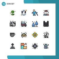 Mobile Interface Flat Color Filled Line Set of 16 Pictograms of gear document blind umbrella insurance Editable Creative Vector Design Elements