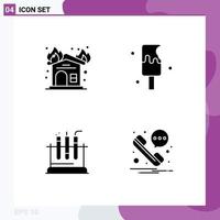 4 Universal Solid Glyph Signs Symbols of fire lab firehouse ice cream medical Editable Vector Design Elements