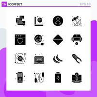 Set of 16 icons in solid style Creative Glyph Symbols for Website Design and Mobile Apps Simple Solid Icon Sign Isolated on White Background 16 Icons vector