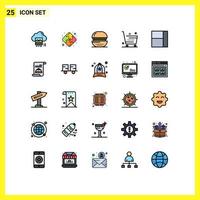 conjunto de pictogramas de 25 colores planos de línea rellena simple de elementos de diseño vectorial editables de comida de comercio electrónico de hamburguesas de compras en línea vector
