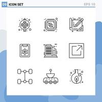 9 Universal Outlines Set for Web and Mobile Applications building spring processor clipboard construction Editable Vector Design Elements