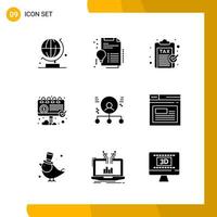 9 Icon Set Solid Style Icon Pack Glyph Symbols isolated on White Backgound for Responsive Website Designing vector