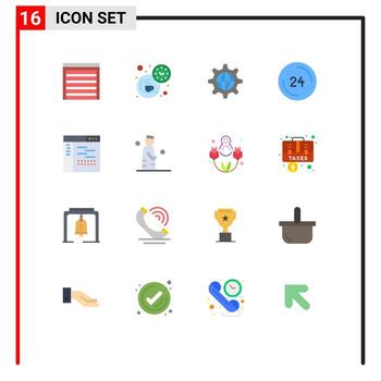 Modern Set of 16 Flat Colors Pictograph of code contact security clock anytime Editable Pack of Creative Vector Design Elements