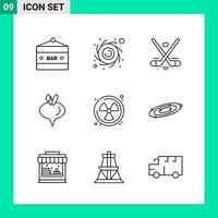 paquete de 9 iconos de estilo de línea establece símbolos de esquema para imprimir signos creativos aislados en fondo blanco 9 conjunto de iconos vector