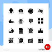 Set of 16 Commercial Solid Glyphs pack for business speaker technology promotion pie Editable Vector Design Elements