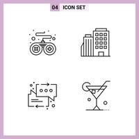 Set of 4 Modern UI Icons Symbols Signs for controller support hotel city glass Editable Vector Design Elements