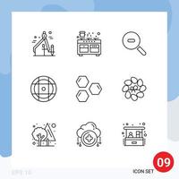 9 iconos creativos signos y símbolos modernos de forma hexágono celdas de búsqueda equipo elementos de diseño vectorial editables vector