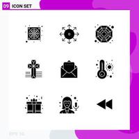 Set of 9 Vector Solid Glyphs on Grid for temperature mail china document cross Editable Vector Design Elements