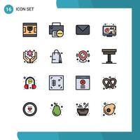 16 Universal Flat Color Filled Line Signs Symbols of care seo printer return chat Editable Creative Vector Design Elements