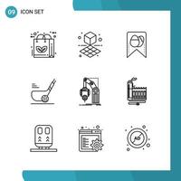 Vector Pack of 9 Outline Symbols Line Style Icon Set on White Background for Web and Mobile