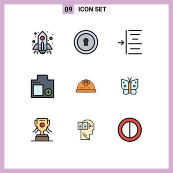 Editable Vector Line Pack of 9 Simple Filledline Flat Colors of building helmet left photograph digital Editable Vector Design Elements